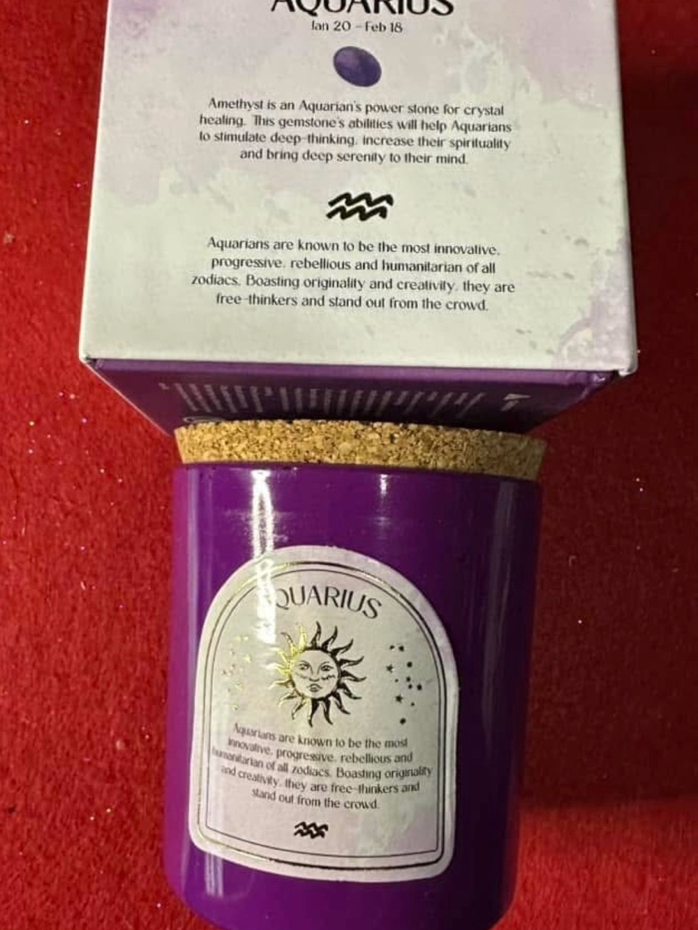 Aquarius Purple Zodiac Candle with Cork Lid